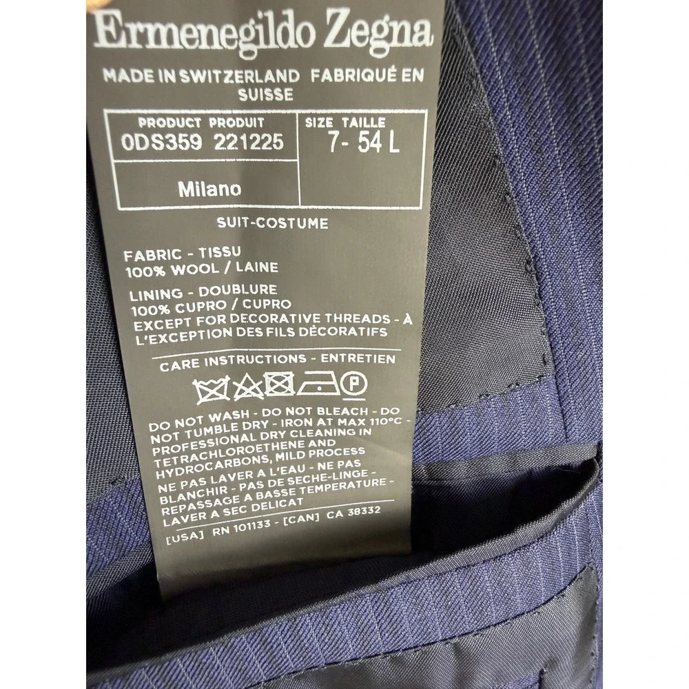 Ermenegildo Zegna Milano Suit Mens 44L 36x31 Navy‎ Blue Pinstripe Wool 2pc